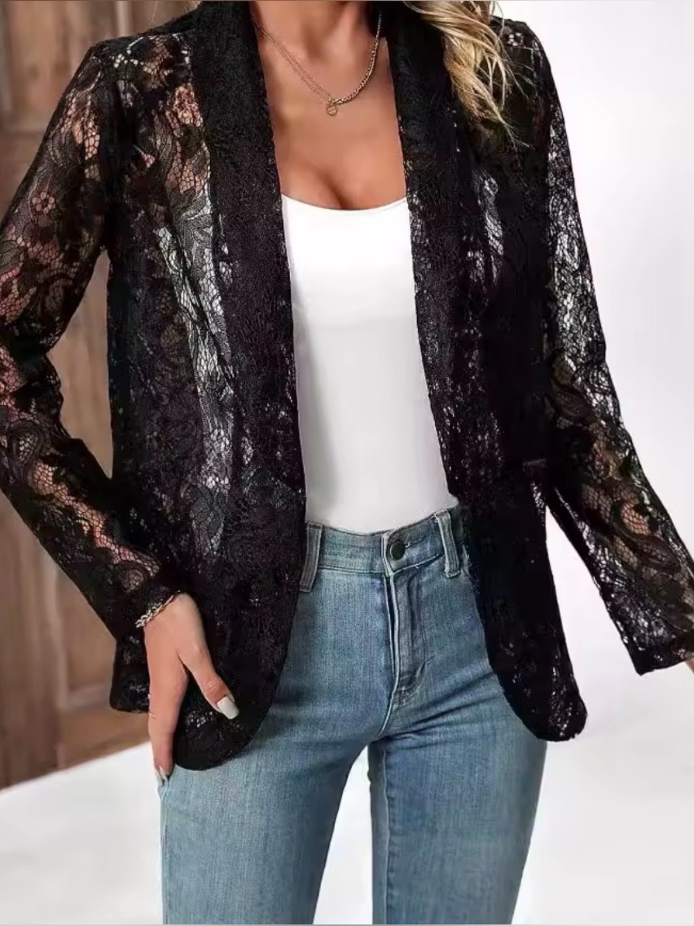 Black Lace Blazer Jacket for Women S/M